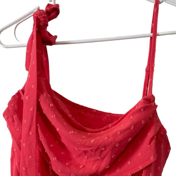 Ruched Asymmetrical Mini Shirt Dress Large Magenta Scoop Neck Sleeveless Stretch - Picture 9 of 16